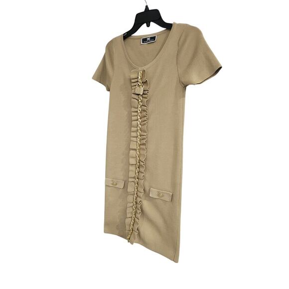 Elisabetta Franchi Women's Mini Dress Size Small Stretch Chain Detail Ruffle - Picture 9 of 12
